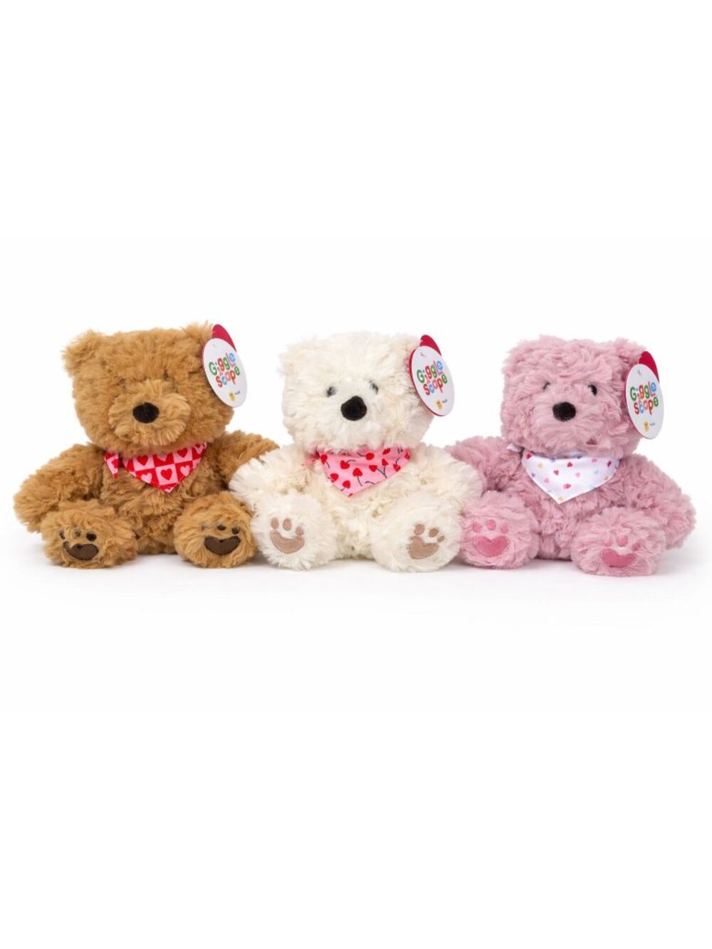 Gigglescape Plush Bear Trio Brown, Pink & White Super soft NEW with tags